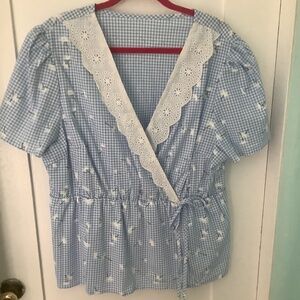 Women’s Blue Gingham Top, Size 3XL
